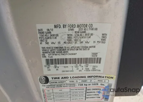 2012 Ford F-150 Xlt z USA, uszkodzony, nr VIN 1FTFW1CT6CFC93697